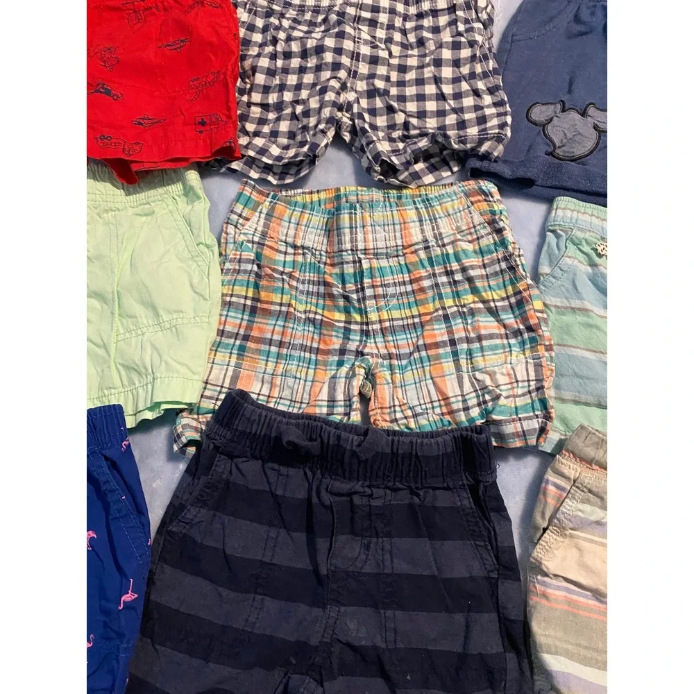 Carters OshKosh Baby Boy Shorts Lot 9 Pairs 18M Plaid Stripe Mickey Flamingo
